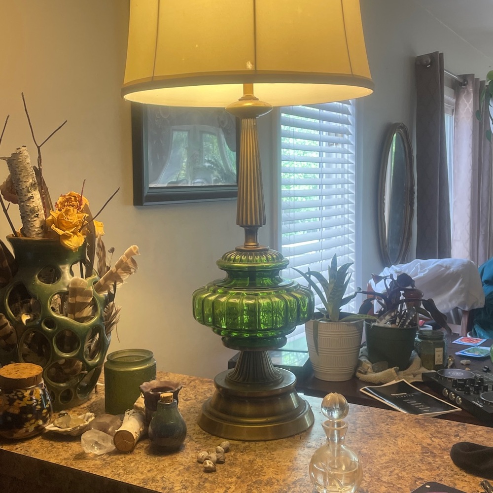 MCM Green and Gold Decor Lamp with Vintage Design